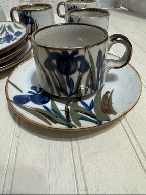 Andrea By Sadek Blue Floral Ceramic Teacup and Saucer Set